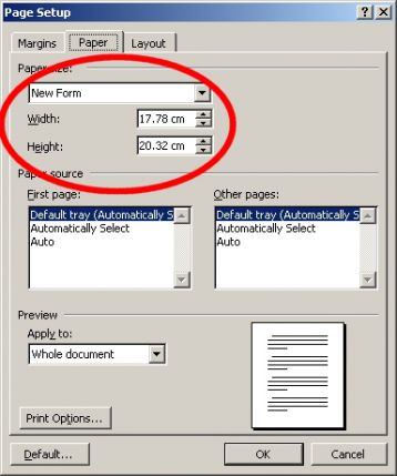 Winword -> Page Setup Dialog