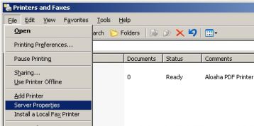 Printer and Faxes -> Server Properties